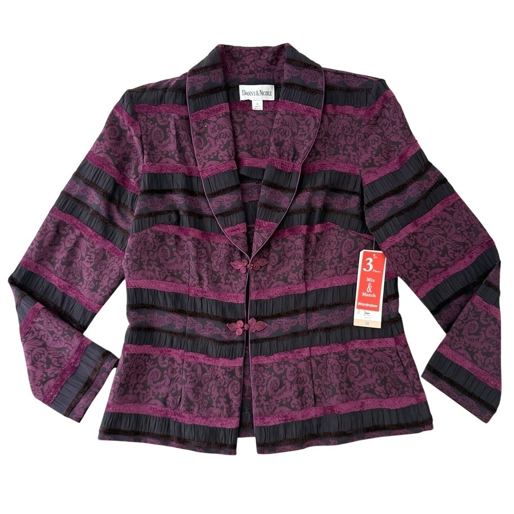 Vintage‎ Blazer Jacket Womens Size 12 L Velvet Trim Brocade Dark Romantic Grunge